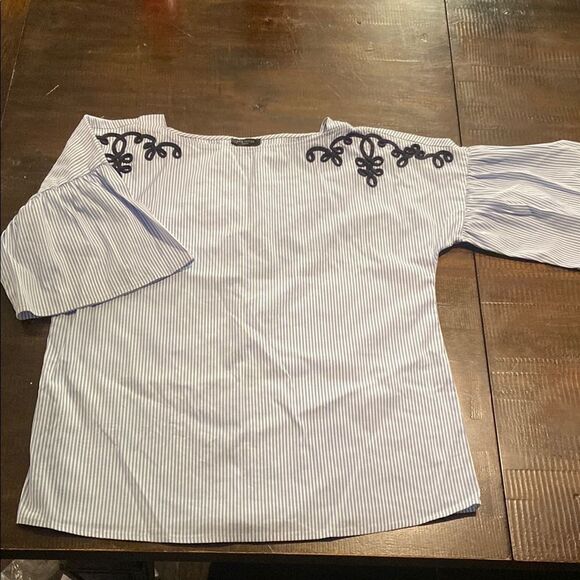 Ann Taylor Blue and White Striped Blouse - Picture 1 of 7